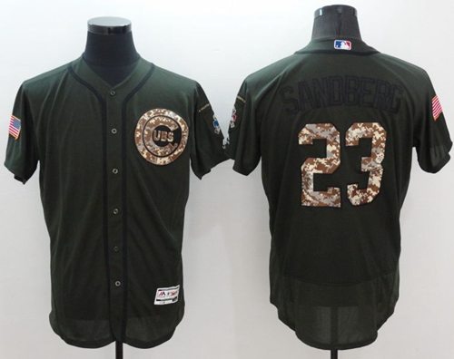 Cubs #23 Ryne Sandberg Green Flexbase Authentic Collection Salute to Service Stitched MLB Jersey - Click Image to Close